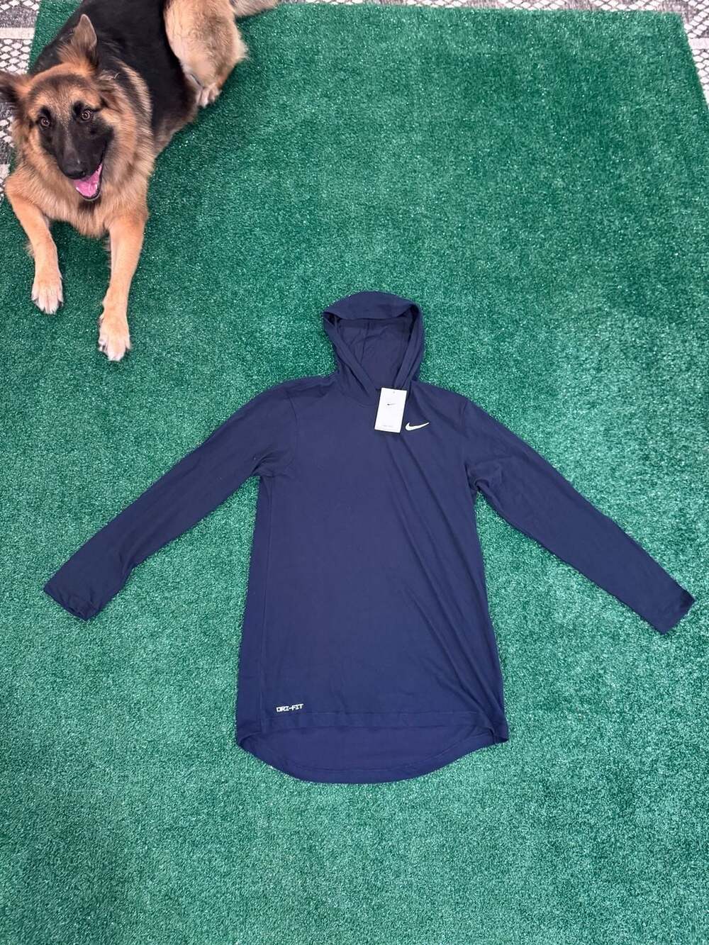 Nike Men's The Nike Tee Dri-Fit Long Sleeve Hooded Shirt Blue Size Small NWT
